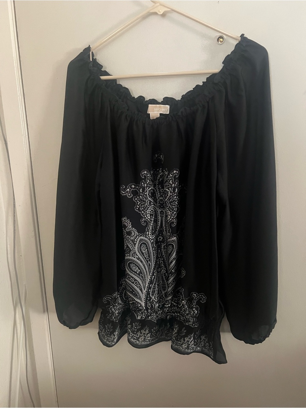 Michael Kors Black Blouse with White Paisley Motif